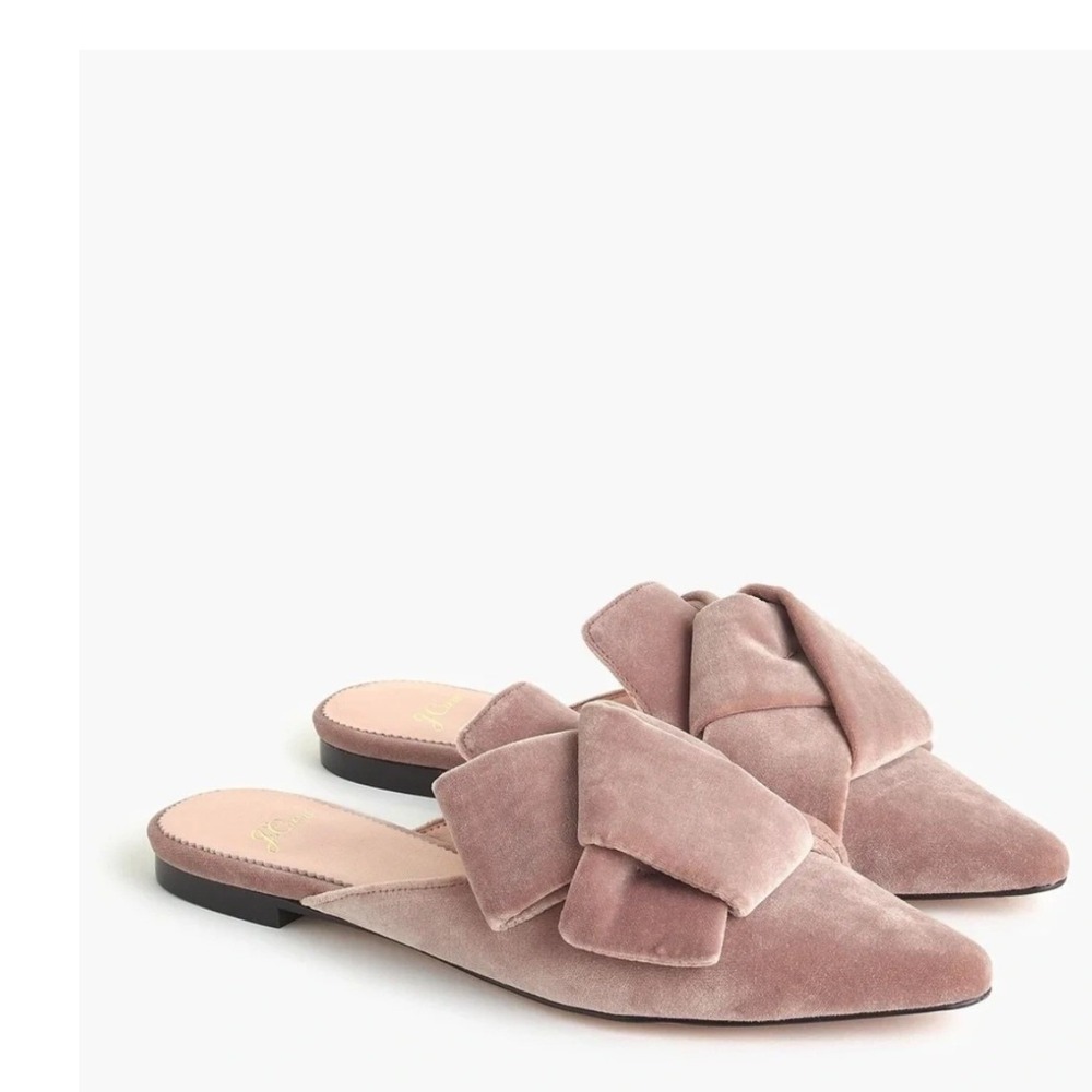 J.Crew Pink Velvet Pointed Toe Knotted Bow Mules Flats Rose H4393